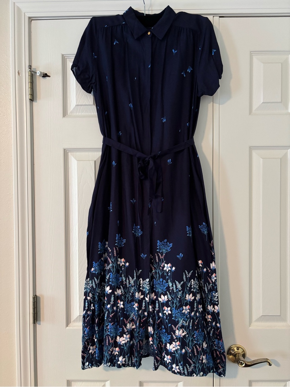 Women’s Navy Floral Shirt Dress with Tie Waist